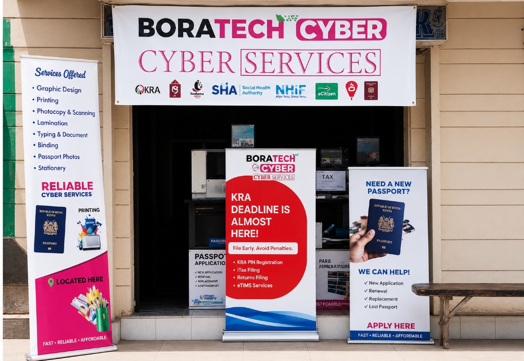 BoraTech Cyber Services storefront — Upper Hill Guest House Building, Makasembo Road, Eldoret
